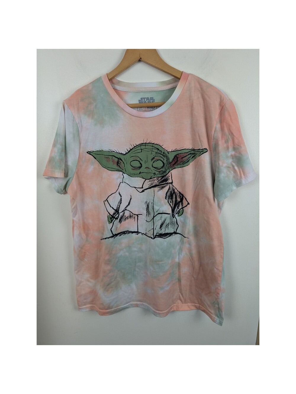 Baby Yoda Mens Large Tie Dye T-shirt L Orange Green White Star Wars Mad Engine